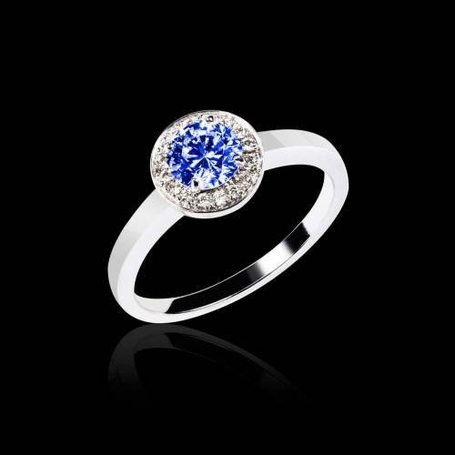 Blue Sapphire Engagement Ring Diamond Paving White Gold Rekha Solo