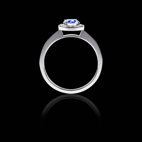 Blue Sapphire Engagement Ring Diamond Paving White Gold Rekha Solo