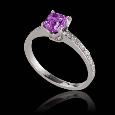 Pink sapphire engagement ring diamond paving white gold Sandy