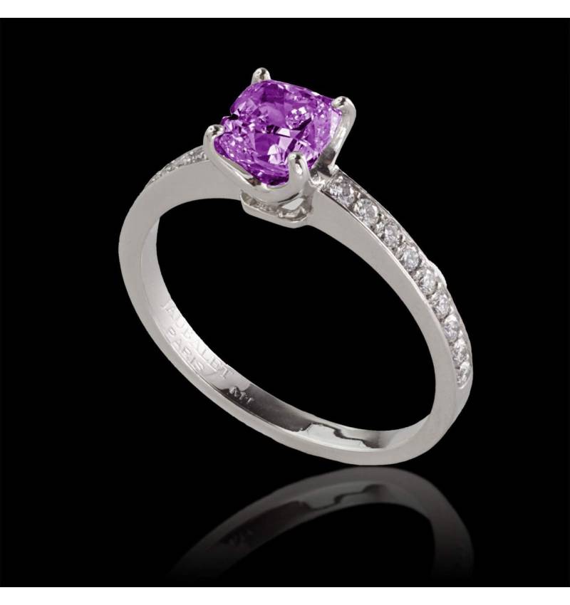 Pink sapphire engagement ring diamond paving white gold Sandy