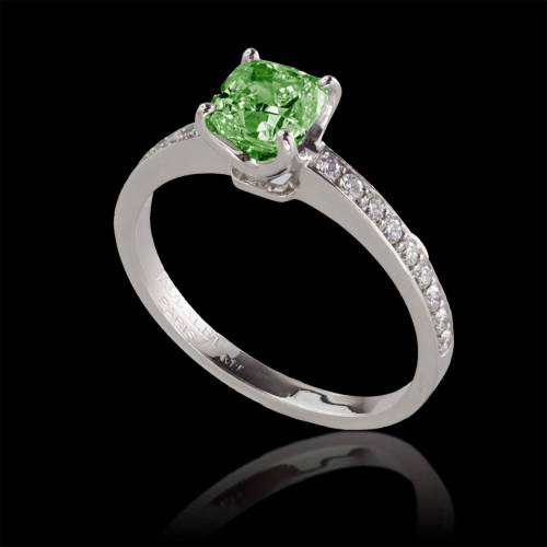 Emerald engagement ring diamond paving white gold Sandy