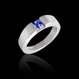 Round Blue Sapphire Engagement Ring White Gold Pyramide