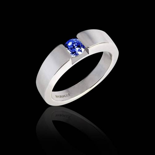 Round Blue Sapphire Engagement Ring White Gold Pyramide