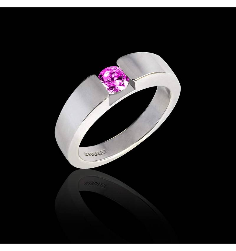 Round Pink Sapphire Engagement Ring White Gold Pyramide 