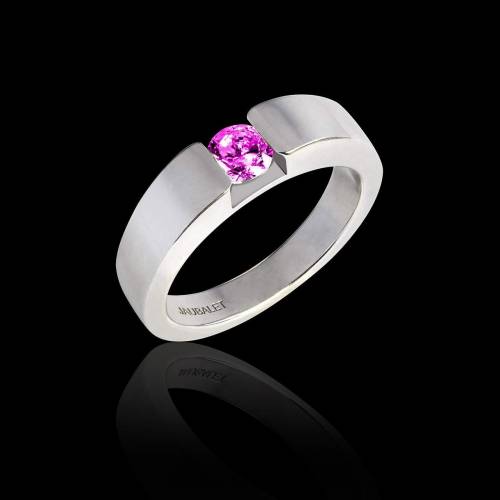 Round Pink Sapphire Engagement Ring White Gold Pyramide 