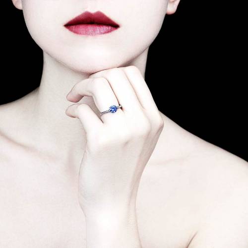 Blue Sapphire Engagement Ring Diamond Paving White Gold  Judith 
