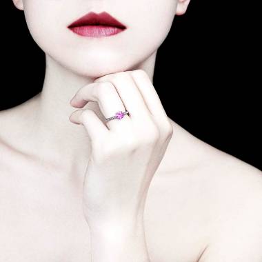 Pink Sapphire Engagement Ring Diamond Paving White Gold  Judith 