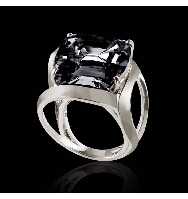 Cushion Black Diamond Engagement Ring White Gold Future Solo 