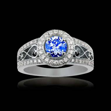 Blue Sapphire Engagement Ring Diamond Paving White Gold Tsarine