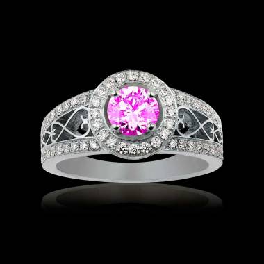 Pink Sapphire Engagement Ring Diamond Paving White Gold Tsarine