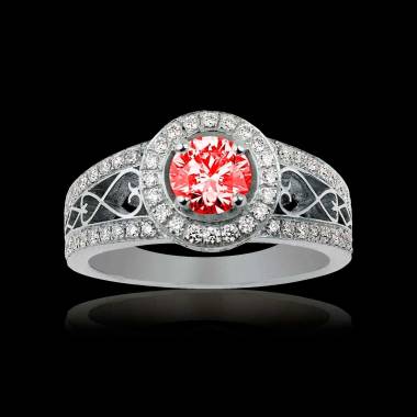 Ruby Engagement Ring Diamond Paving White Gold Tsarine