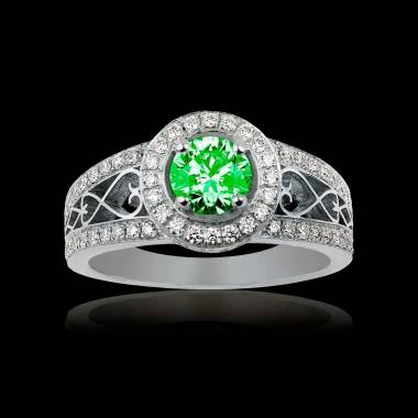 Emerald Engagement Ring Diamond Paving White Gold Tsarine