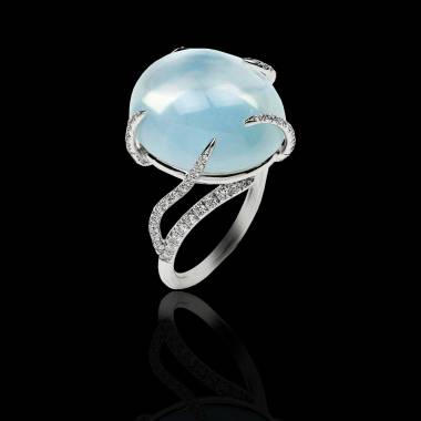 Diamond Engagement Ring  Diamond Paving  White Gold  Moonstone 