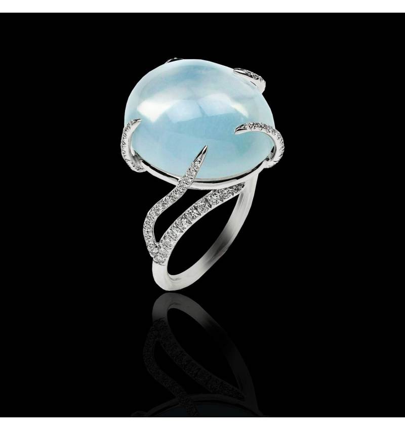 Diamond Engagement Ring  Diamond Paving  White Gold  Moonstone 