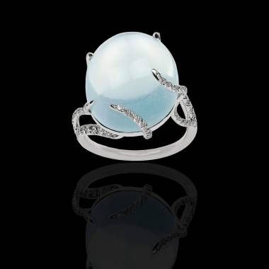 Diamond Engagement Ring  Diamond Paving  White Gold  Moonstone 