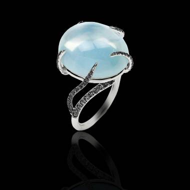 Moonstone Engagement Ring Diamond Paving White Gold Moonstone