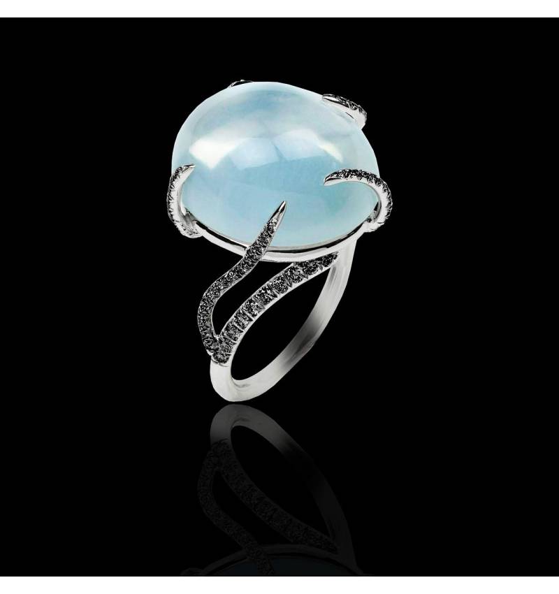 Moonstone Engagement Ring Diamond Paving White Gold Moonstone