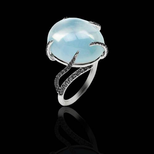 Moonstone Engagement Ring Diamond Paving White Gold Moonstone