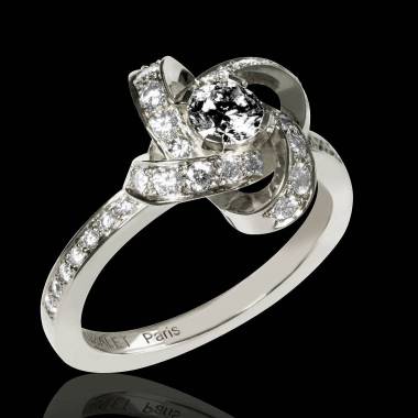 Black Diamond Engagement Ring Diamond Paving White Gold Chloe