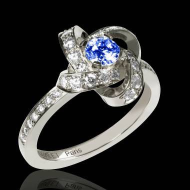 Blue Sapphire Engagement Ring Diamond Paving White Gold Chloe