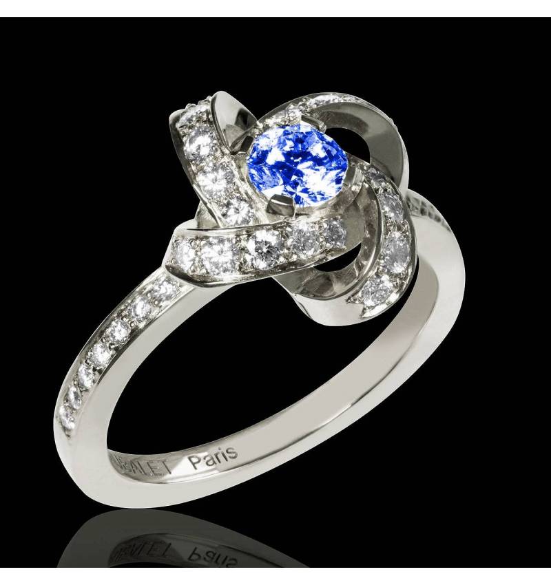 Blue Sapphire Engagement Ring Diamond Paving White Gold Chloe