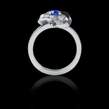 Blue Sapphire Engagement Ring Diamond Paving White Gold Chloe