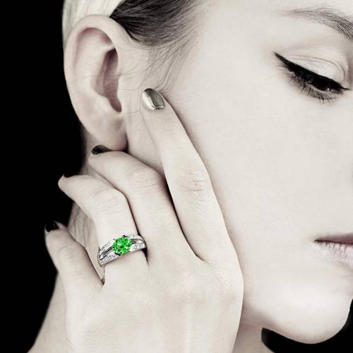 Emerald Engagement Ring Diamond Paving  White Gold  Isabelle