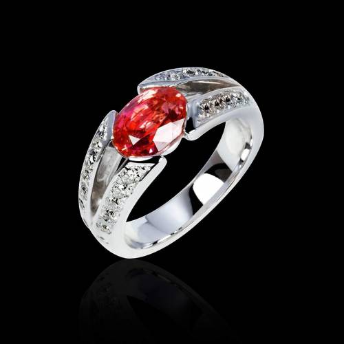 Ruby Engagement Ring Diamond Paving White Gold Isabelle 