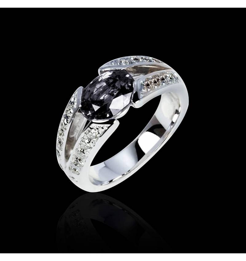 Black Diamond Engagement Ring Diamond Paving White Gold Isabelle