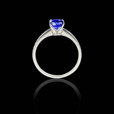 Blue sapphire engagement ring diamond paving white gold Sandy