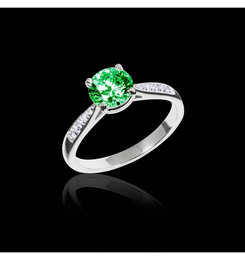 Emerald Engagement Ring  Diamond Paving  White Gold  Angela