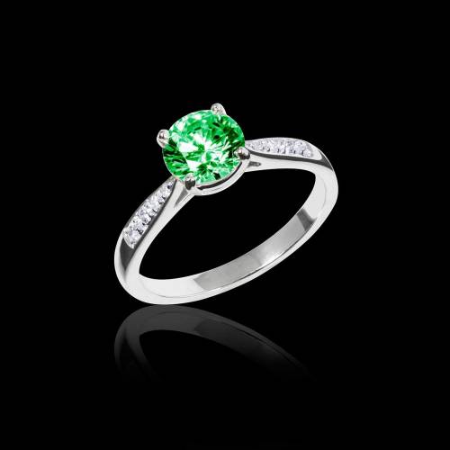Emerald Engagement Ring  Diamond Paving  White Gold  Angela