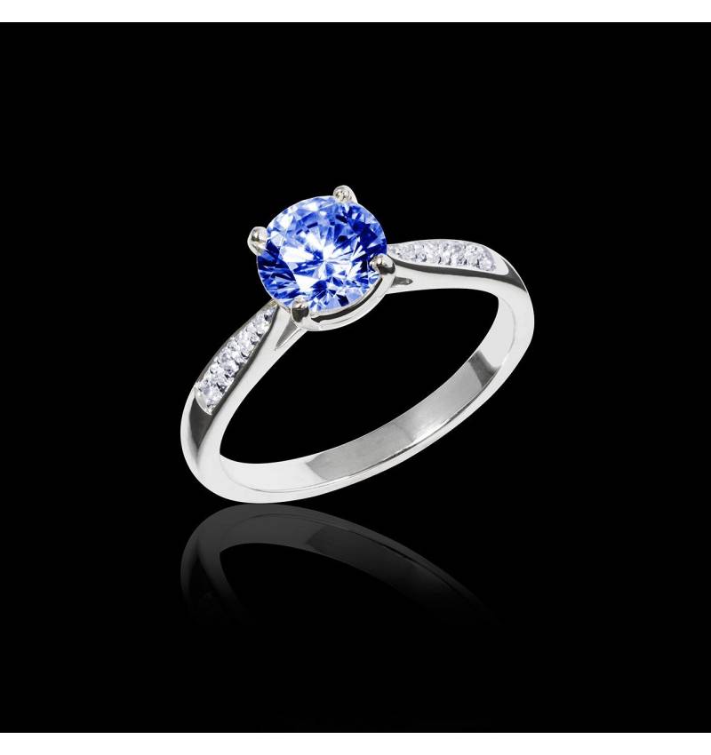 Blue Sapphire Engagement Ring Diamond Paving White Gold Angela 