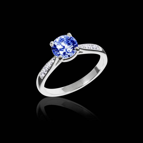 Blue Sapphire Engagement Ring Diamond Paving White Gold Angela 