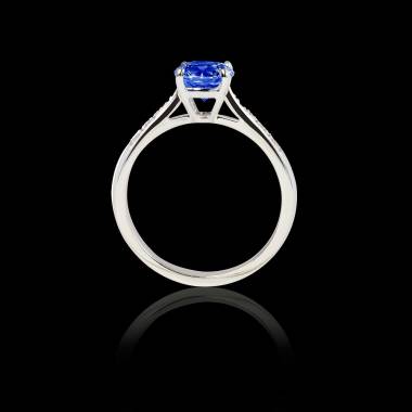 Blue Sapphire Engagement Ring Diamond Paving White Gold Angela 