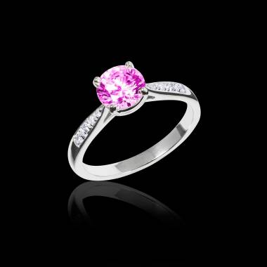 Pink Sapphire Engagement Ring Diamond Paving White Gold Angela