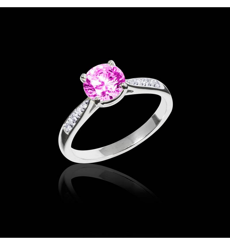Pink Sapphire Engagement Ring Diamond Paving White Gold Angela