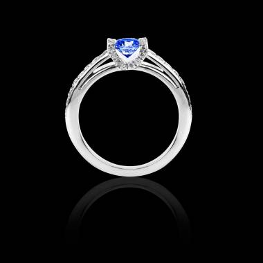 Blue sapphire engagement ring diamond paving white gold Hera