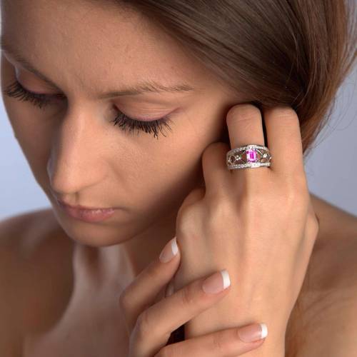 Pink Sapphire Engagement Ring White Gold Regina Suprema