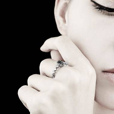 Black Diamond Engagement Ring White Gold Elsa