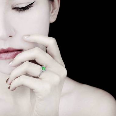 Emerald Engagement Ring Diamond Paving White Gold Rekha