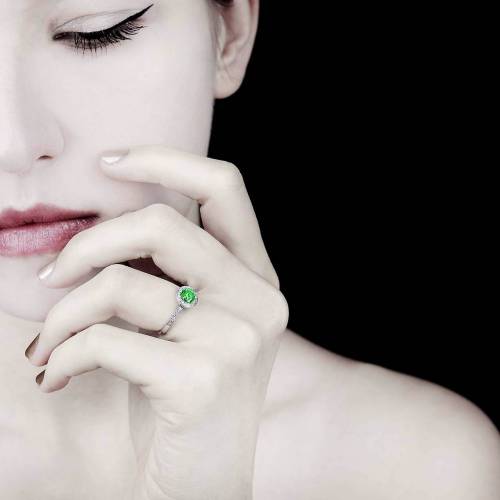 Emerald Engagement Ring Diamond Paving White Gold Rekha
