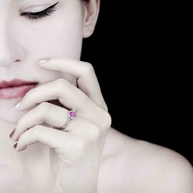 Pink Sapphire Engagement Ring Diamond Paving White Gold Rekha