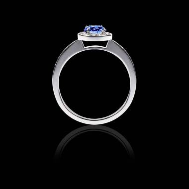 Blue Sapphire Engagement Ring Diamond Paving White Gold Rekha