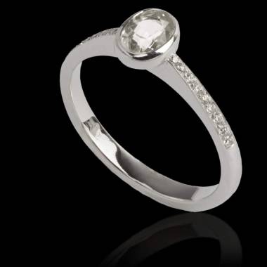 Diamond Engagement Ring Diamond Paving White Gold Oval Moon  