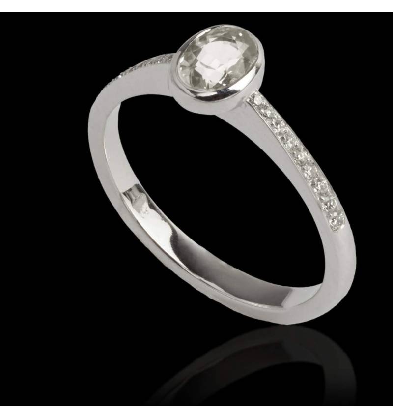 Diamond Engagement Ring Diamond Paving White Gold Oval Moon  