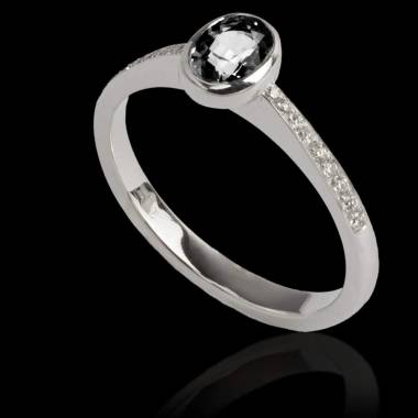 Black Diamond Engagement Ring Diamond Paving White Gold Ovale Moon