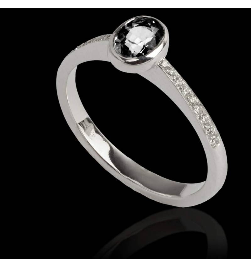 Black Diamond Engagement Ring Diamond Paving White Gold Ovale Moon