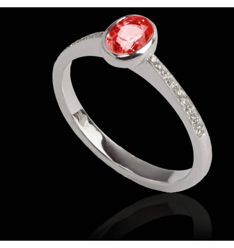 Ruby Engagement Ring Diamond Paving White Gold Ovale Moon