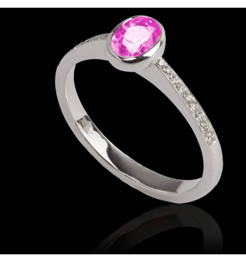 Pink Sapphire Engagement Ring Diamond Paving White Gold Ovale Moon